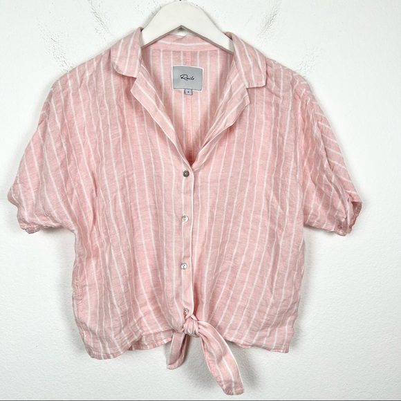 Rails Marley peach stripe button down tie front linen blend shirt Size Small - Picture 3 of 7